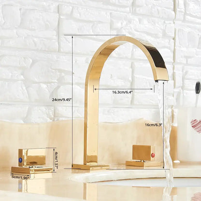 Modern waterfall dual handle gold basin faucet bathroom mixer tap