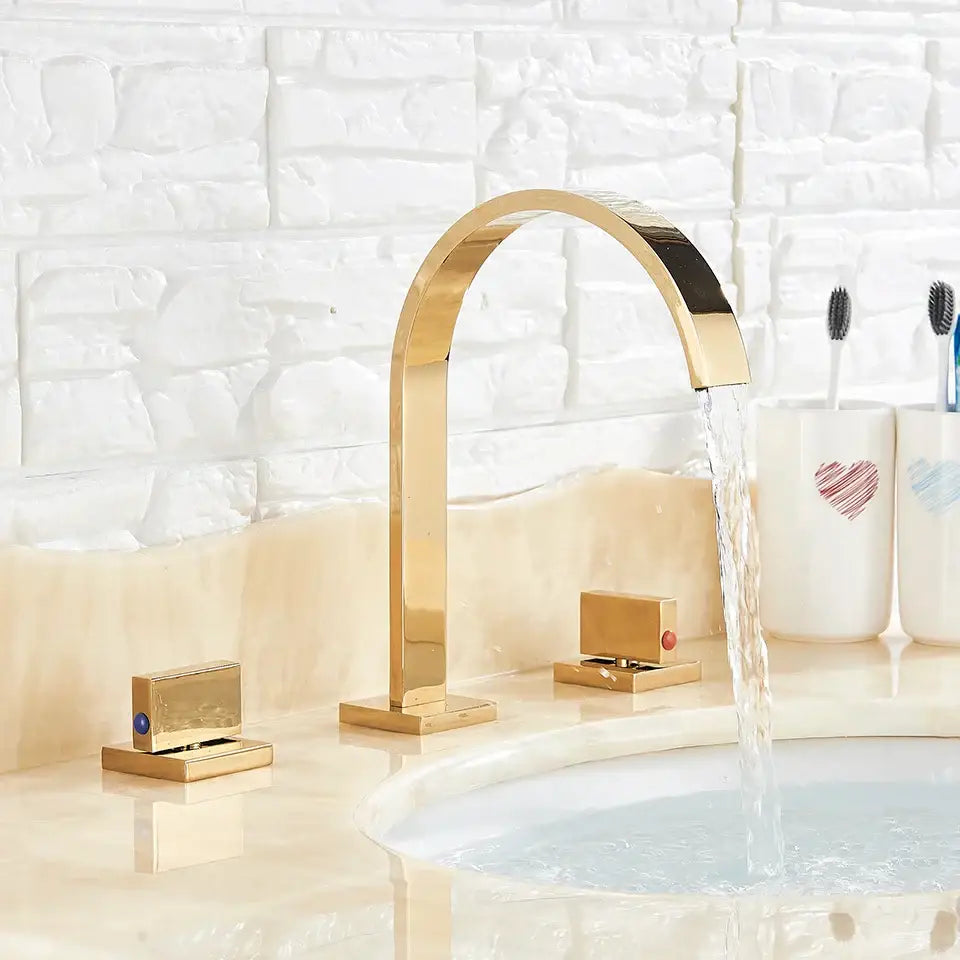 Modern waterfall dual handle gold basin faucet bathroom mixer tap