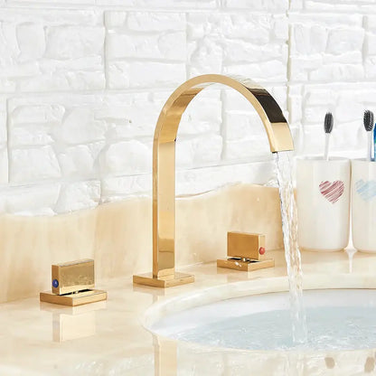 Modern waterfall dual handle gold basin faucet bathroom mixer tap