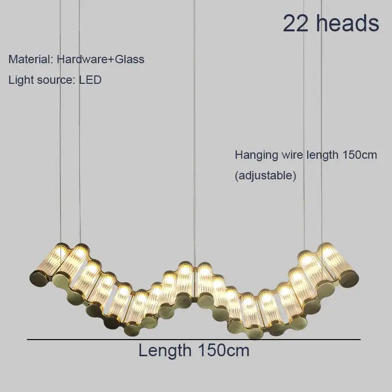 Modern wave golden chandelier living room led light