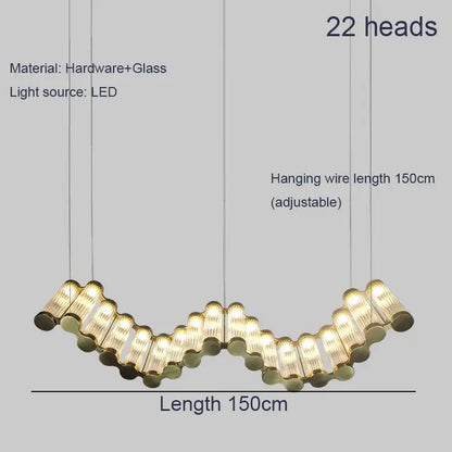 Modern wave golden chandelier living room led light
