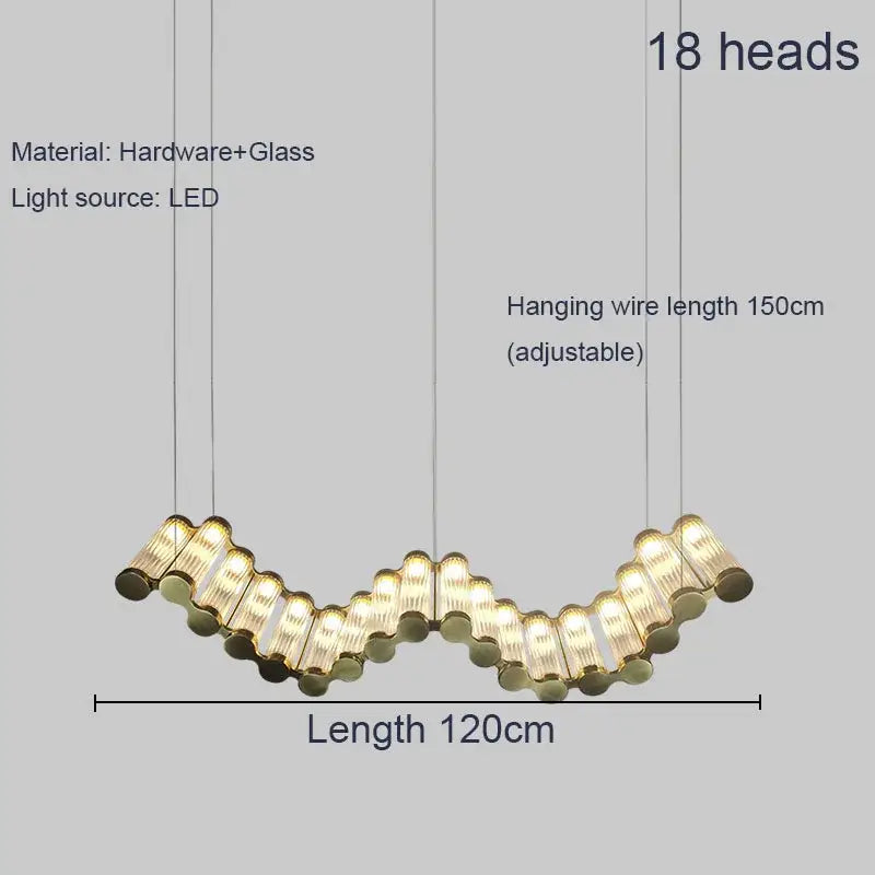 Modern wave golden chandelier living room led light