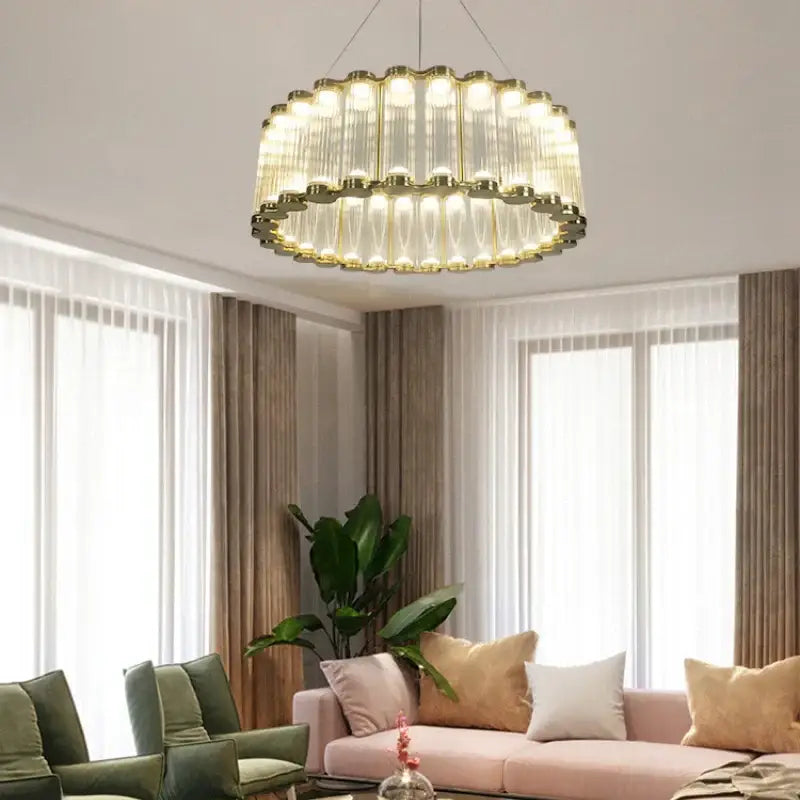 Modern wave golden chandelier living room led light