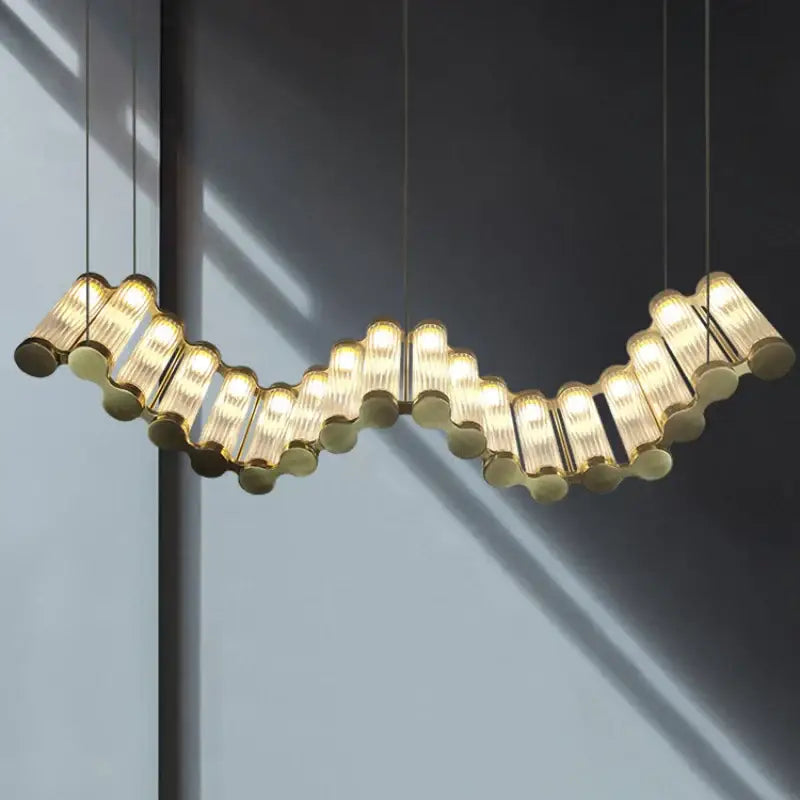 Modern wave golden chandelier living room led light