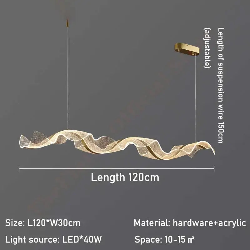 Modern wave gold acrylic led pendant lamp dining room