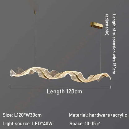 Modern wave gold acrylic led pendant lamp dining room