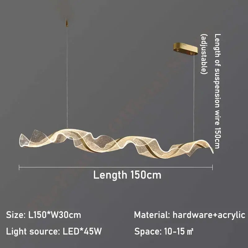 Modern wave gold acrylic led pendant lamp dining room