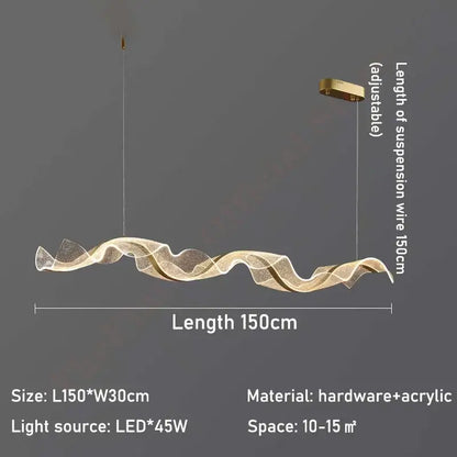 Modern wave gold acrylic led pendant lamp dining room