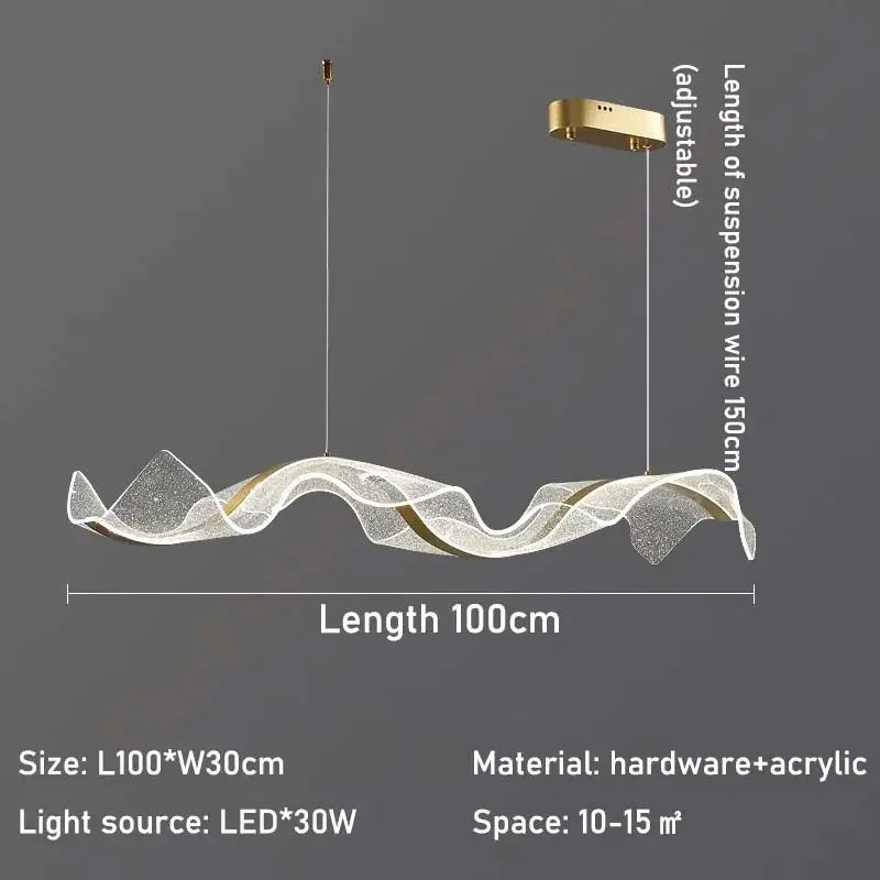 Modern wave gold acrylic led pendant lamp dining room