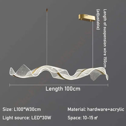 Modern wave gold acrylic led pendant lamp dining room