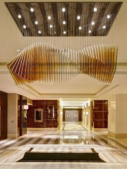 Modern wave golden designer chandelier dining room geometric light