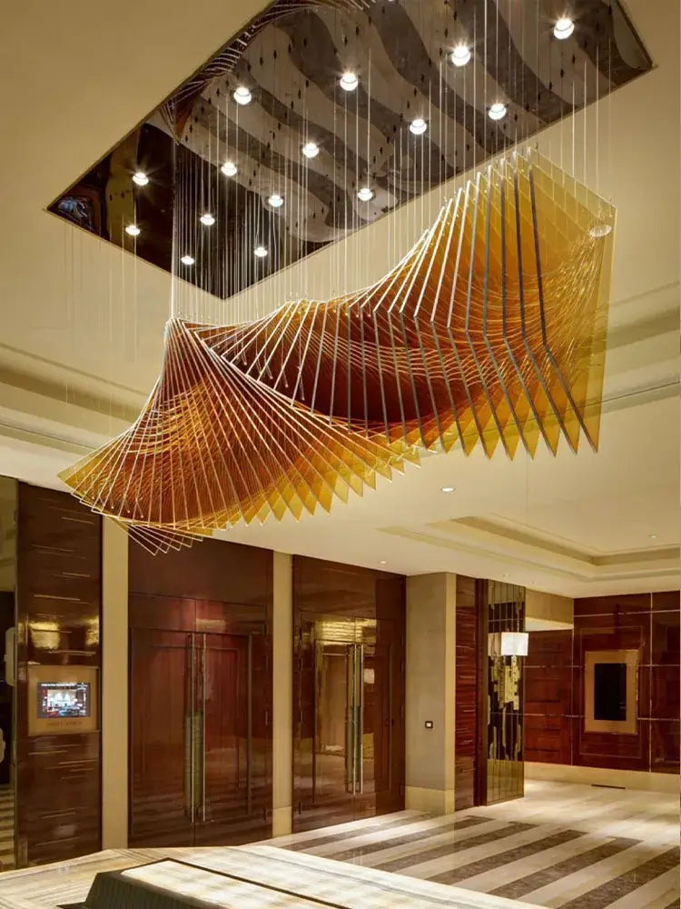 Modern wave golden designer chandelier dining room geometric light