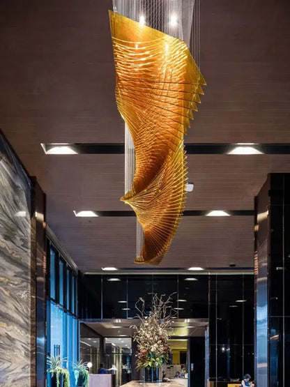 Modern wave golden designer chandelier dining room geometric light