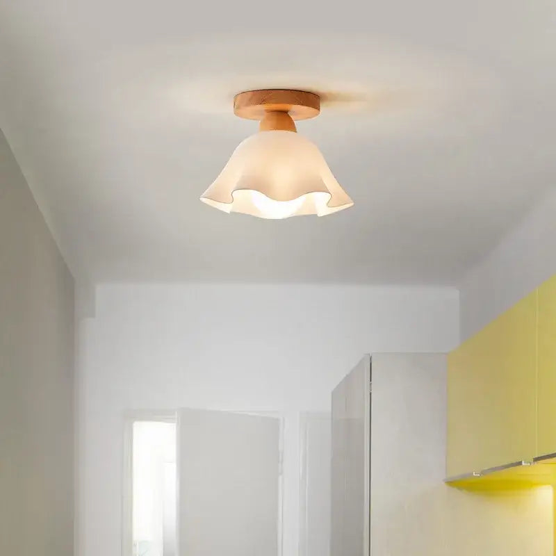 Modern wavy frosted glass led wood ceiling lamp bedroom