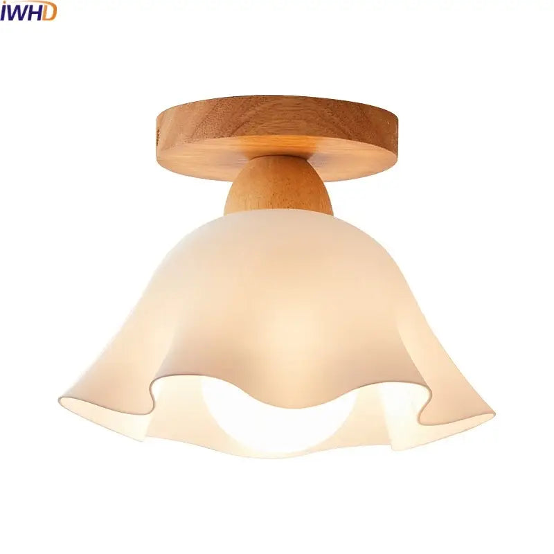 Modern wavy frosted glass led wood ceiling lamp bedroom