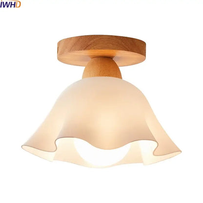 Modern wavy frosted glass led wood ceiling lamp bedroom