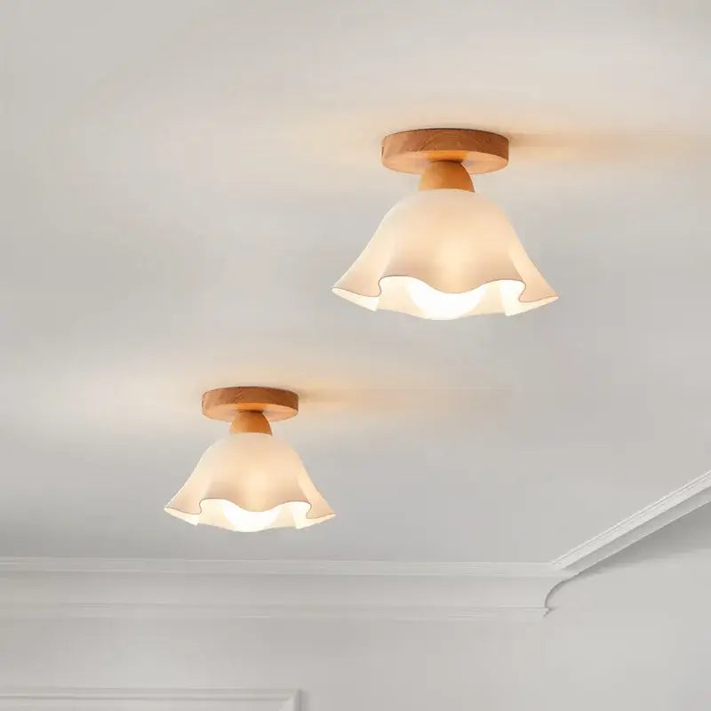 Modern wavy frosted glass led wood ceiling lamp bedroom