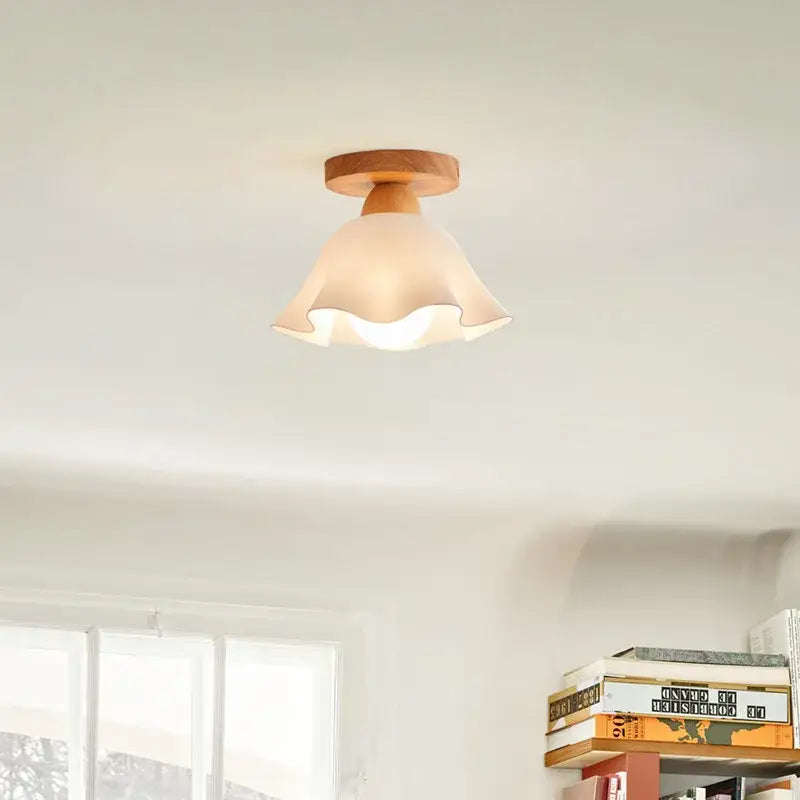 Modern wavy frosted glass led wood ceiling lamp bedroom