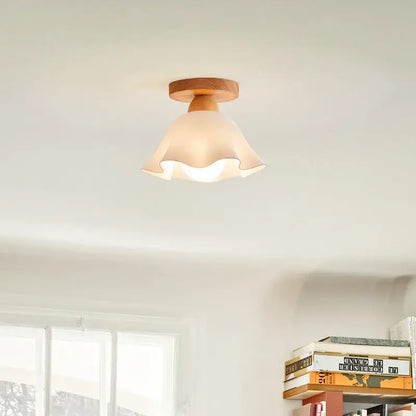Modern wavy frosted glass led wood ceiling lamp bedroom