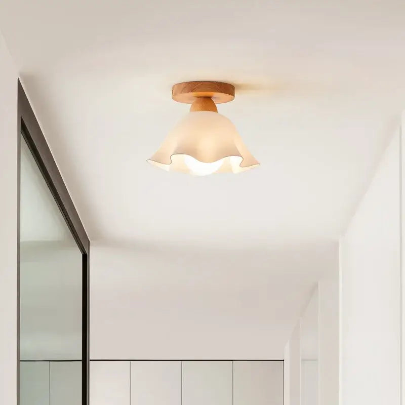 Modern wavy frosted glass led wood ceiling lamp bedroom