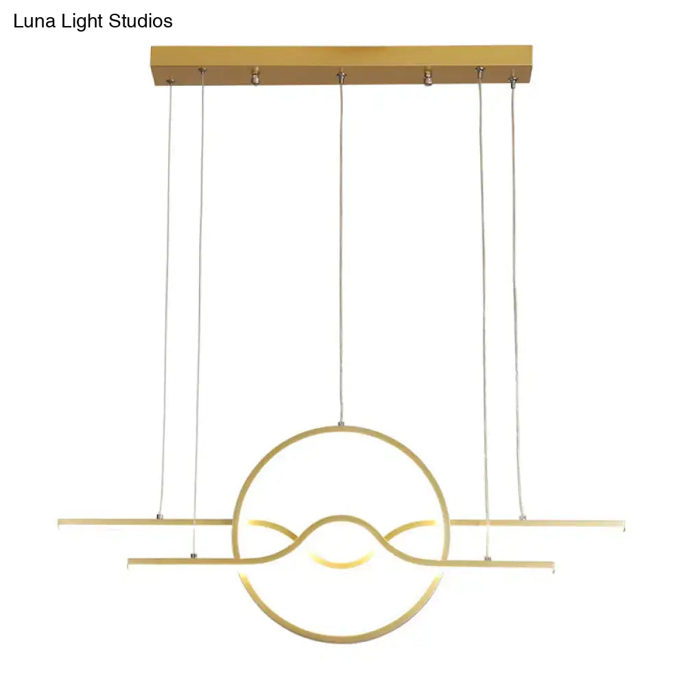Modern wavy gold led pendant light for dining room warm white