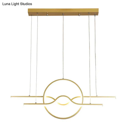 Modern wavy gold led pendant light for dining room warm white