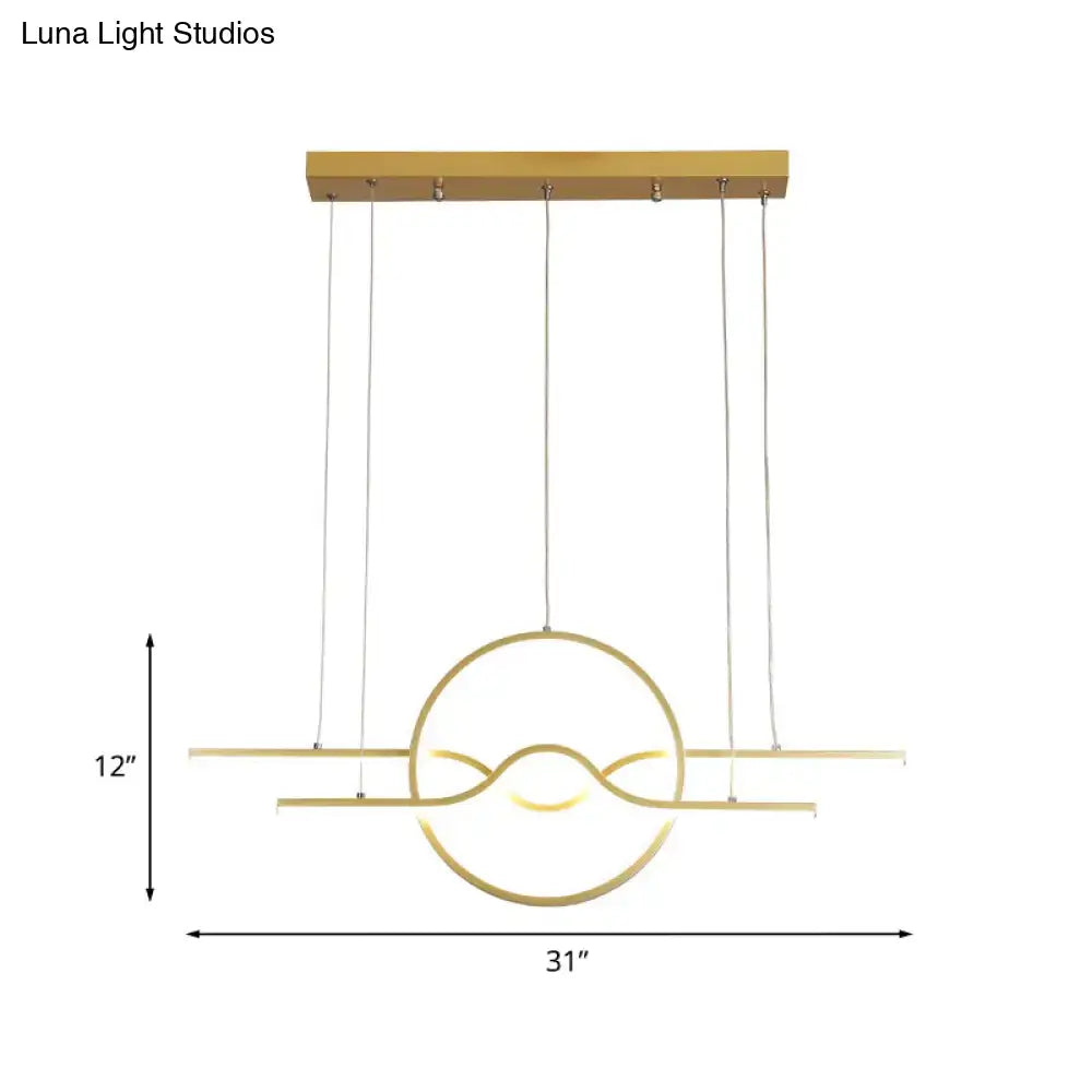Modern wavy gold led pendant light for dining room warm white