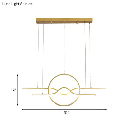 Modern wavy gold led pendant light for dining room warm white