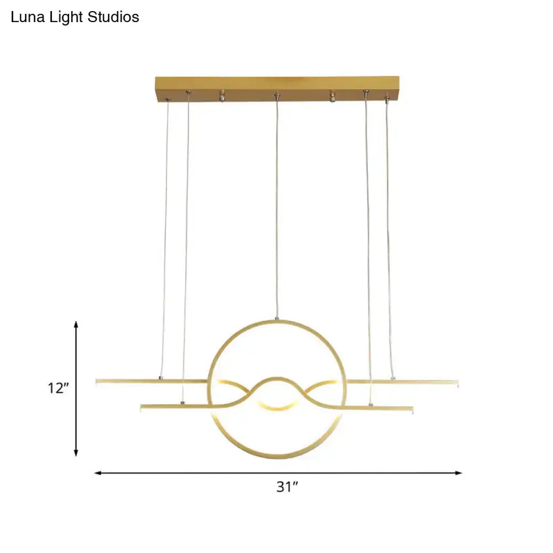 Modern wavy gold led pendant light for dining room warm white
