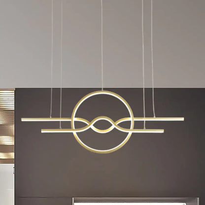 Modern wavy gold led pendant light for dining room warm white