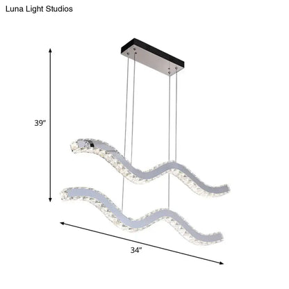 Modern wavy silver stainless steel hanging light kitchen fixture