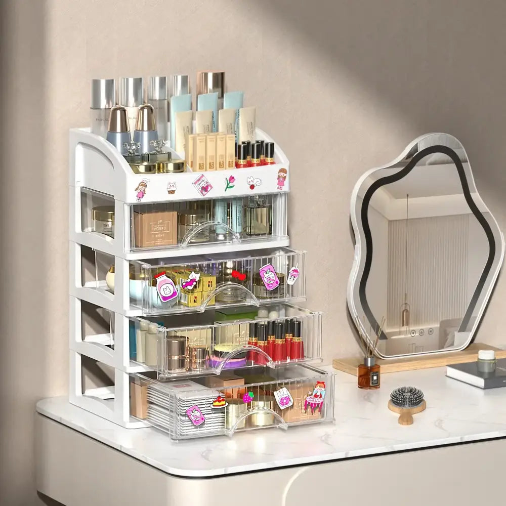 Modern white 4 tier makeup drawer organizer bedroom cosmetic storage