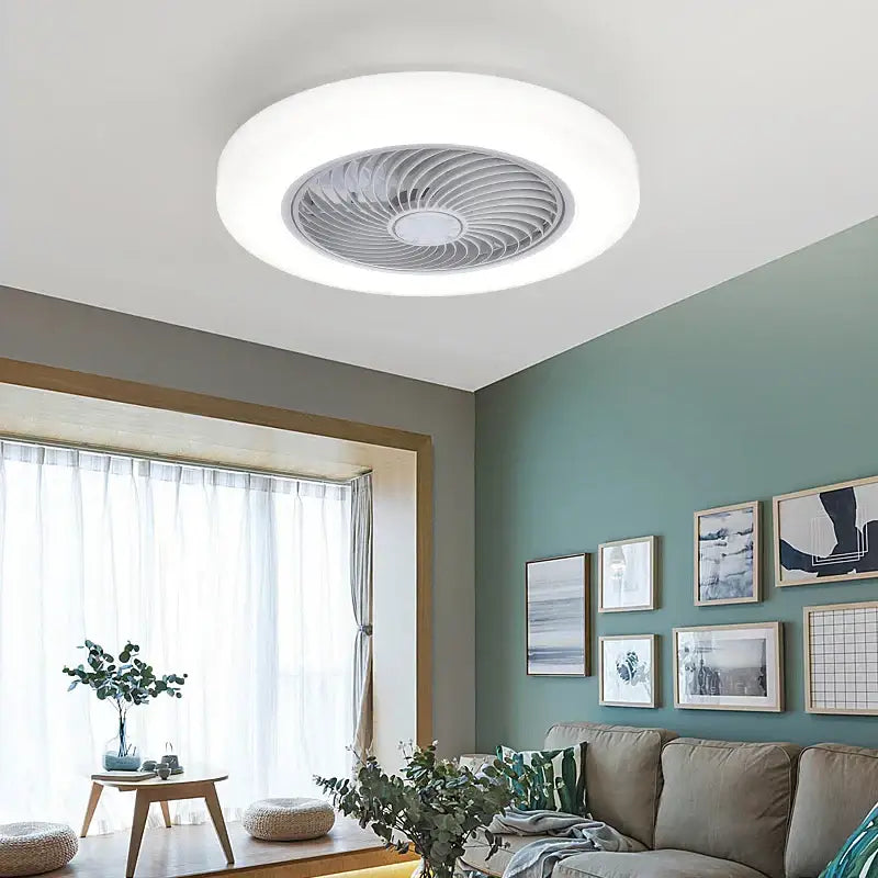 Modern white 52cm smart ceiling fan with remote control bedroom light