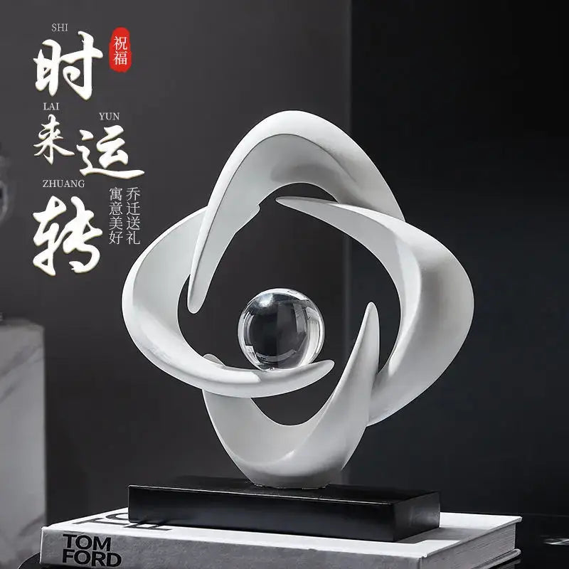 Modern white abstract resin sculpture living room glass sphere decor
