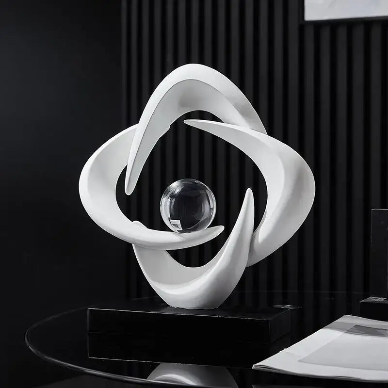Modern white abstract resin sculpture living room glass sphere decor