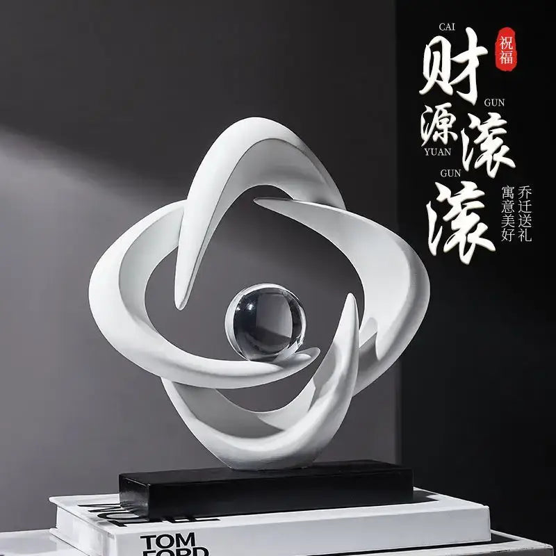Modern white abstract resin sculpture living room glass sphere decor