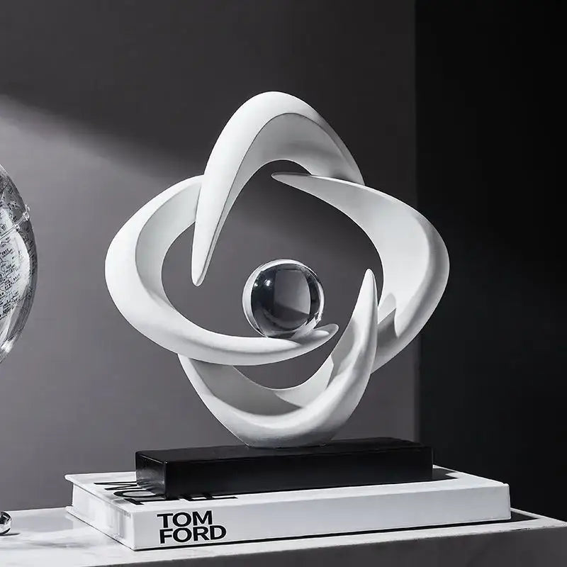 Modern white abstract resin sculpture living room glass sphere decor