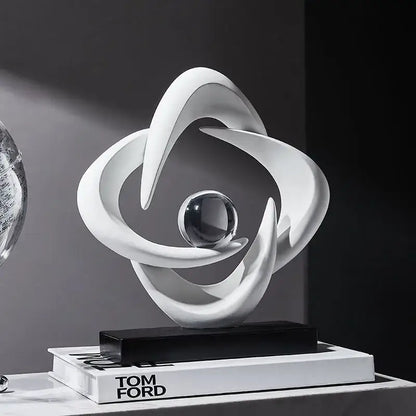 Modern white abstract resin sculpture living room glass sphere decor
