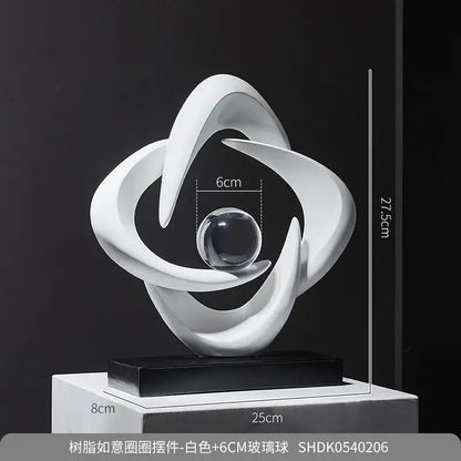 Modern white abstract resin sculpture living room glass sphere decor