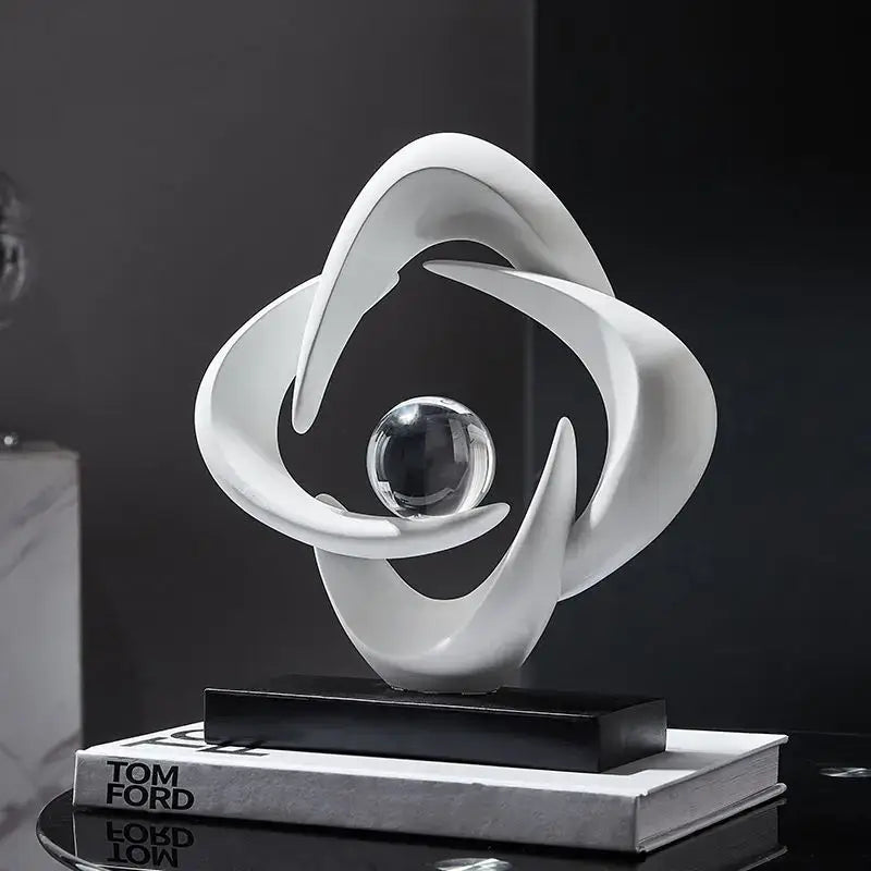 Modern white abstract resin sculpture living room glass sphere decor