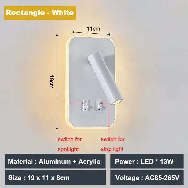 Modern white adjustable 10w wall light sconce – bedroom reading lamp