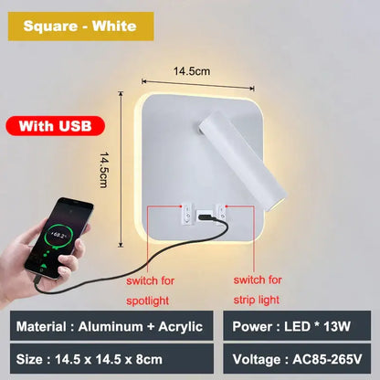 Modern white adjustable 10w wall light sconce – bedroom reading lamp