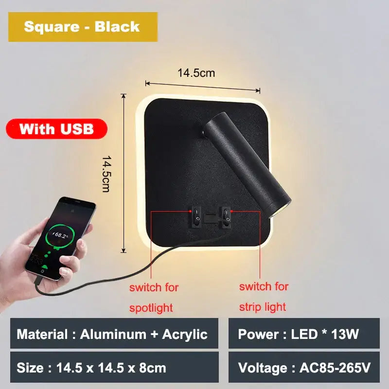 Modern white adjustable 10w wall light sconce – bedroom reading lamp