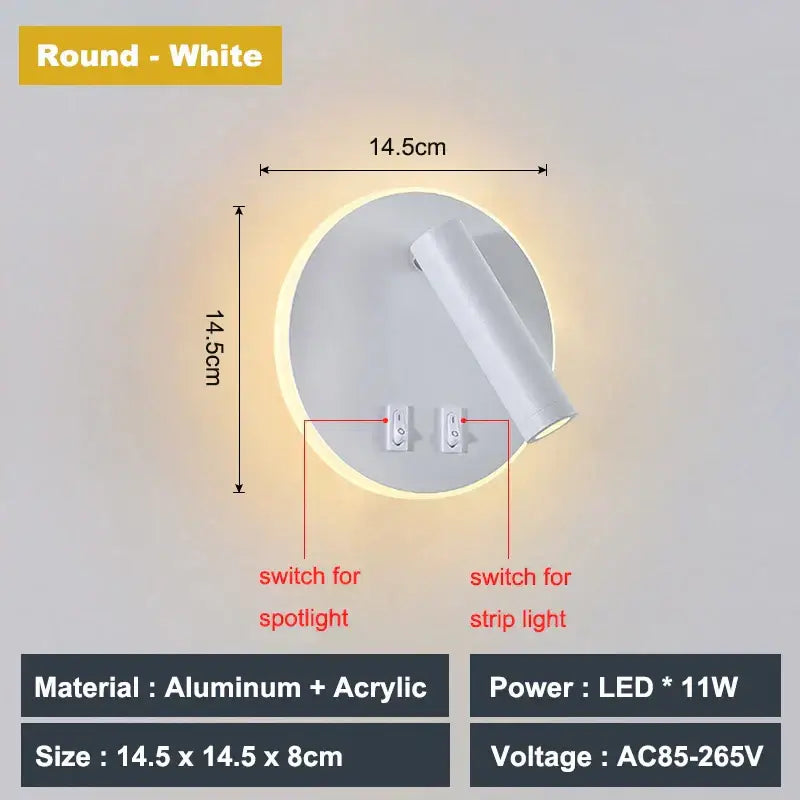 Modern white adjustable 10w wall light sconce – bedroom reading lamp
