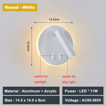 Modern white adjustable 10w wall light sconce – bedroom reading lamp