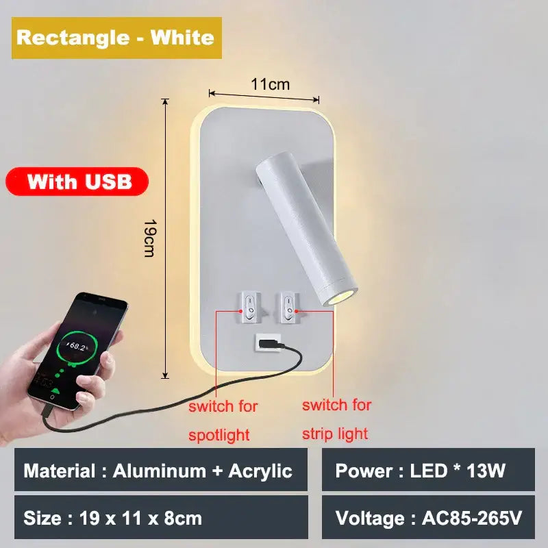 Modern white adjustable 10w wall light sconce – bedroom reading lamp