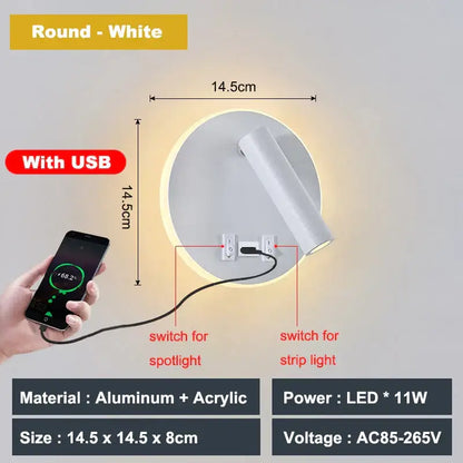 Modern white adjustable 10w wall light sconce – bedroom reading lamp