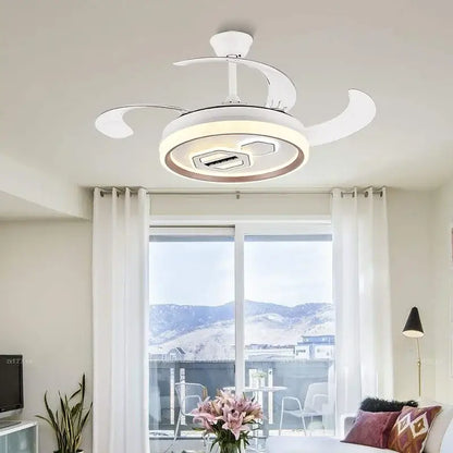 Modern white adjustable blade ceiling fan – living room led light