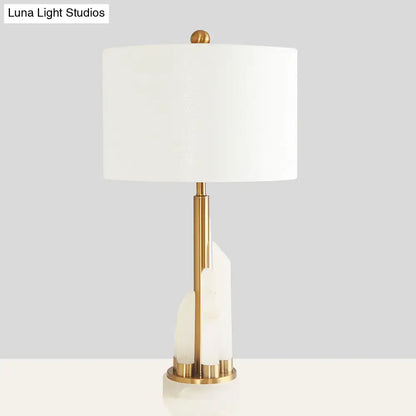 Modern white alabaster drum table lighting – bedroom bedside lamp