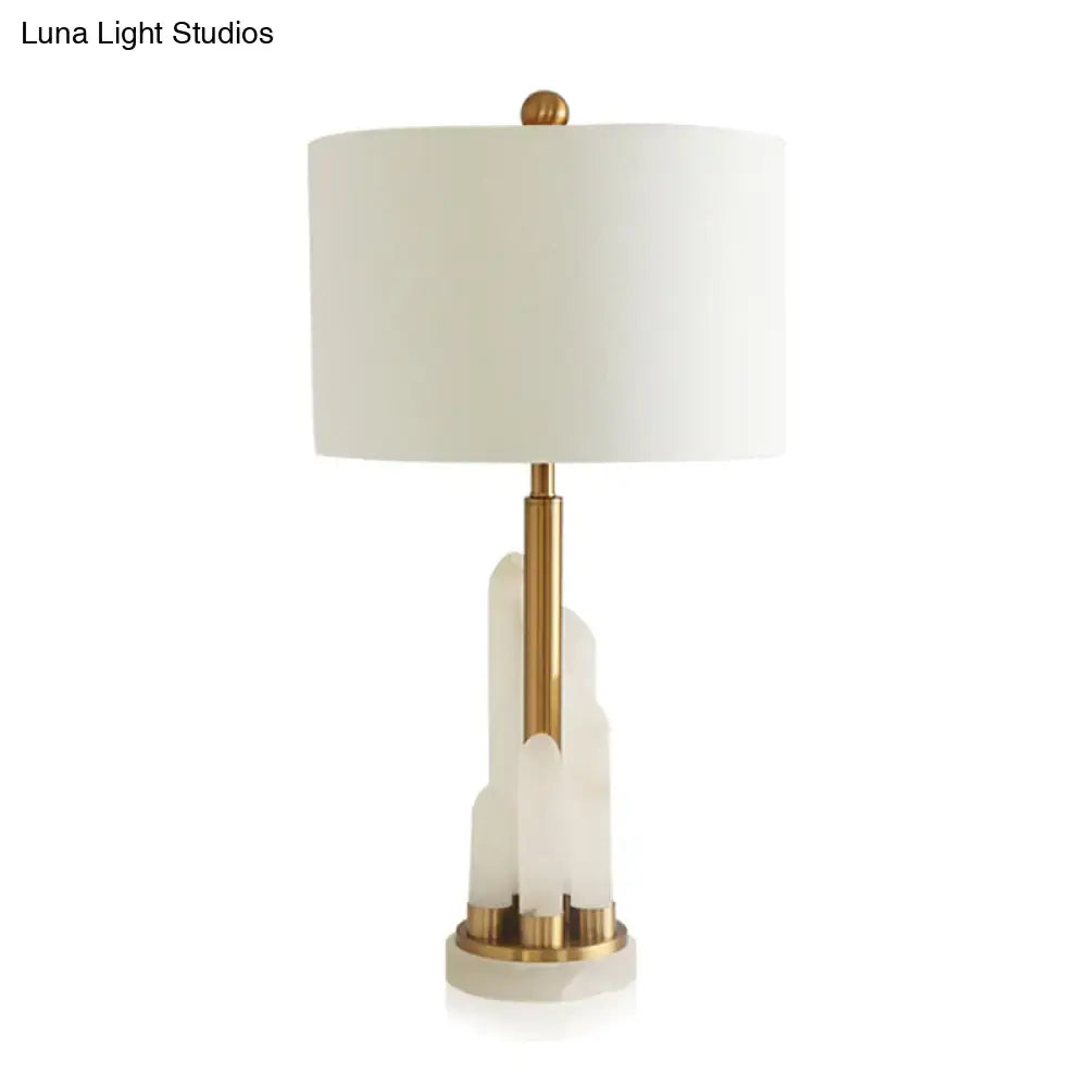 Modern white alabaster drum table lighting – bedroom bedside lamp